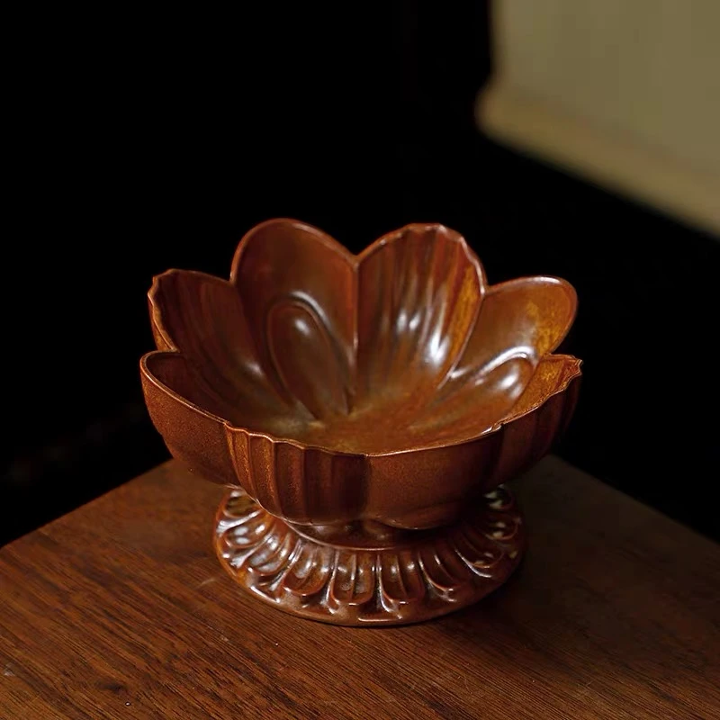 DD-G1670-莲花高脚果盘（红金釉）HCTC