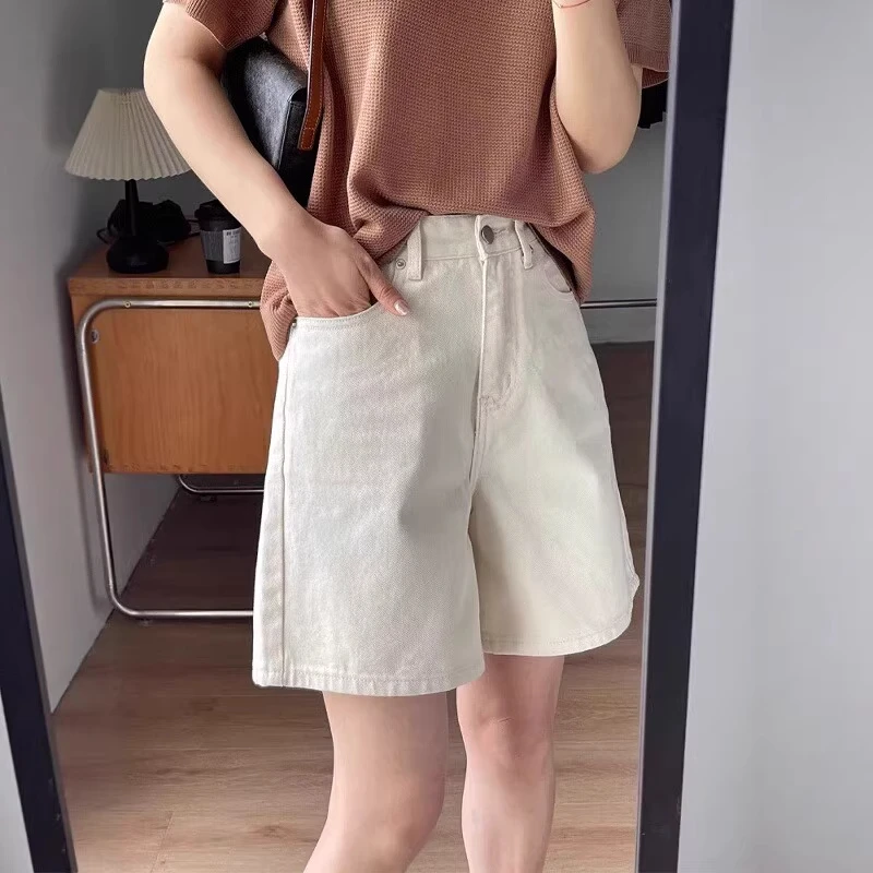 大码女款牛仔短裤夏季薄款梨形身材高腰宽松遮胯显瘦阔腿五分裤子