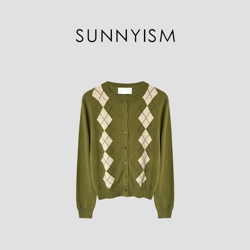 Sunnyism “罗西” rose同款羊绒羊毛春季菱格纹开衫 SY00527