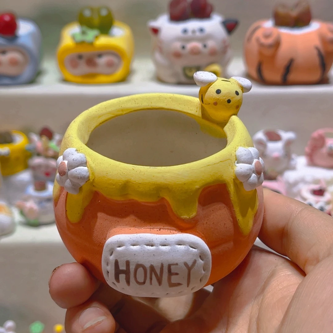 130纯手工制作盆盆蜂蜜罐子