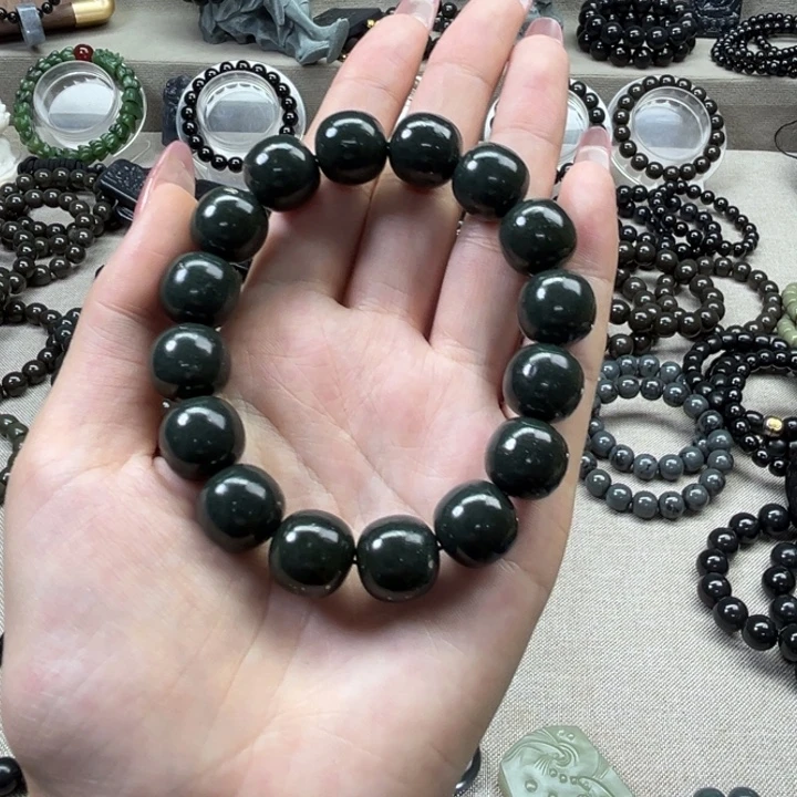 海***明和田玉未镶嵌手链洒金星14