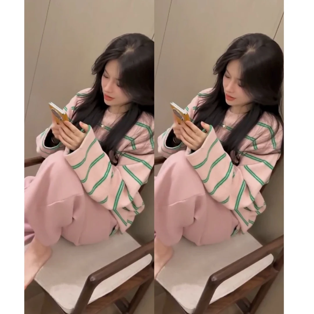 流行一整套2025秋冬新款时尚甜美减龄宽松慵懒风上衣裤子两件套