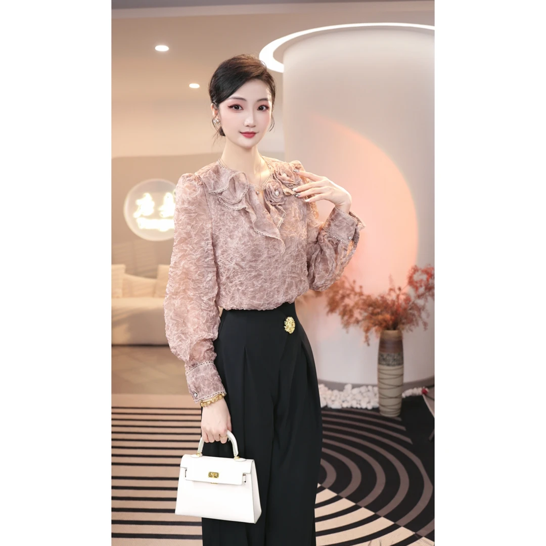 现货2025夏季新款【LT24-C221】设计感小众轻奢优雅长袖衬衫上衣女