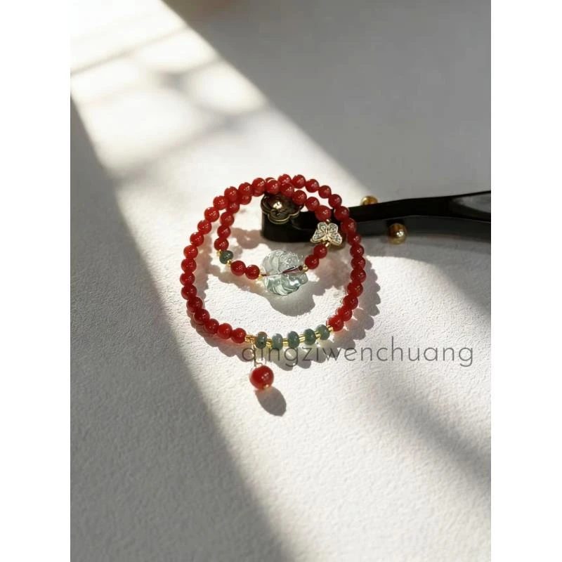 DH 1361-6mm红玛瑙玉髓+蝴蝶配饰+九尾狐