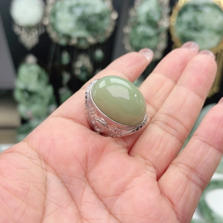 永***！和田玉银S925镶嵌戒指