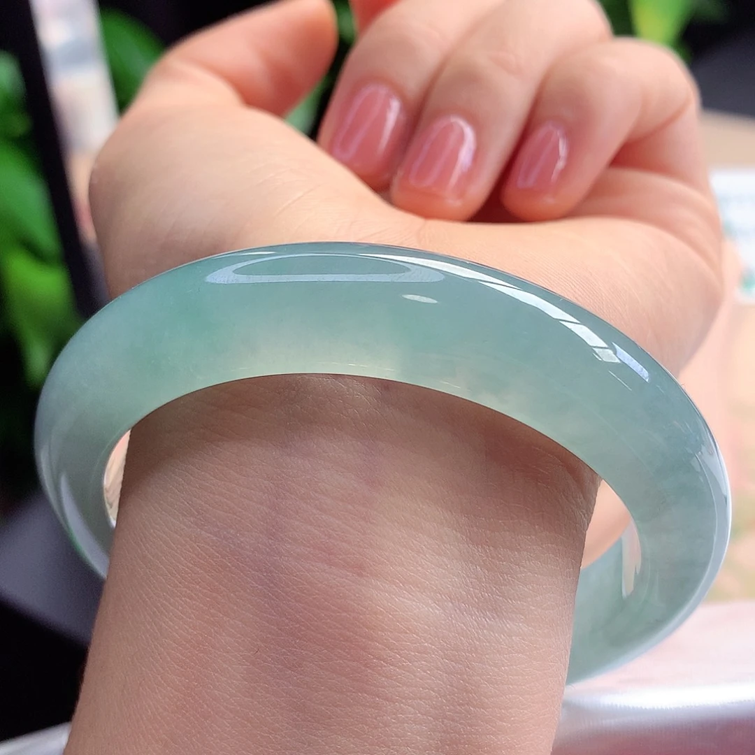 未镶嵌手镯翡翠57-58圈口完美湖水绿显白强推1号