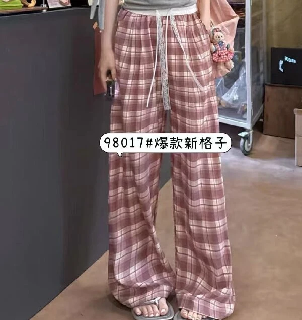 欧街-格子休闲长裤98017