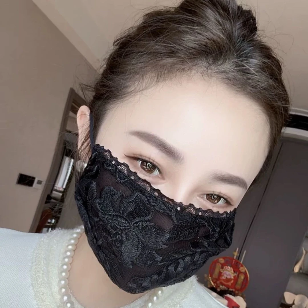 蕾丝双花边刺绣花防晒口罩女高颜值2025新款可以水洗