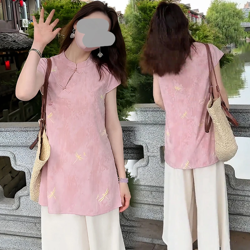 新中式国风套装女2026夏季穿搭气质休闲立领上衣阔腿裤两件套爆款