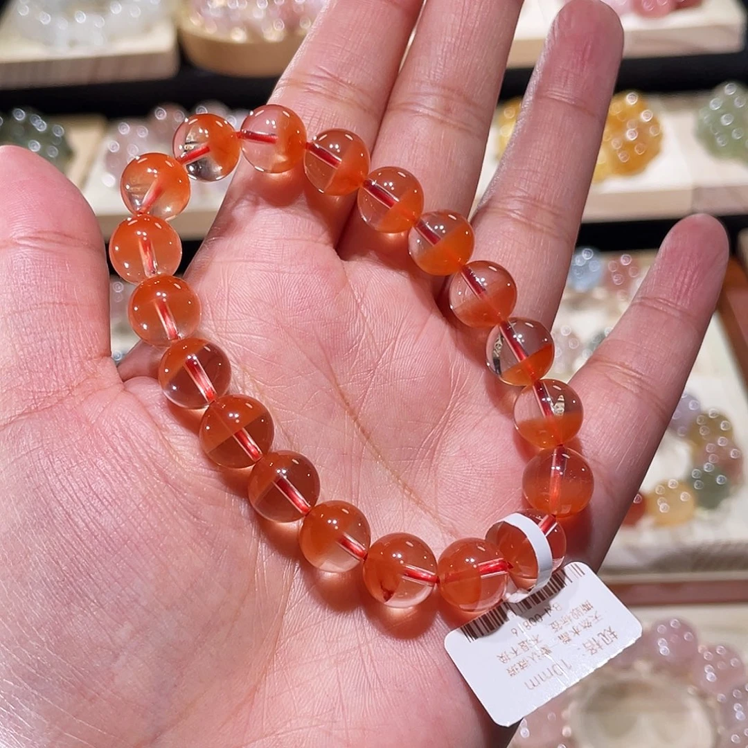 水晶未镶嵌手链红兔毛手链，晶体通透