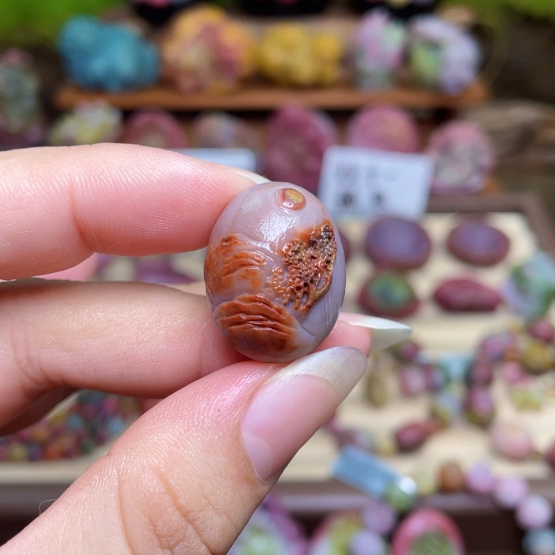 玛瑙/玉髓未镶嵌珠宝半成品盐源玛瑙包浆山水蛋蛋