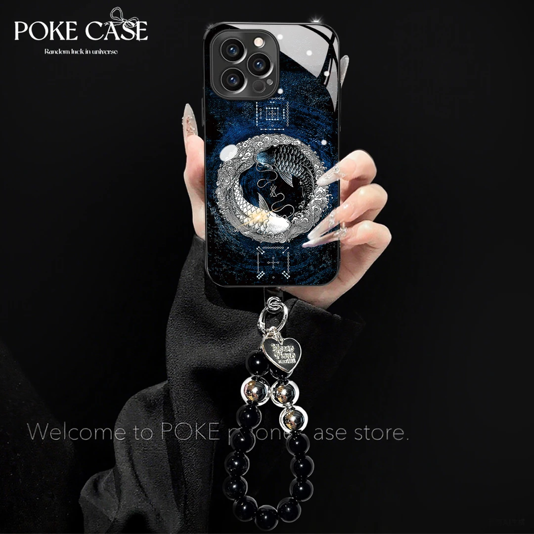 高级电镀玻璃双银鱼适用苹果oppo华为vivo小米创意手链手机壳