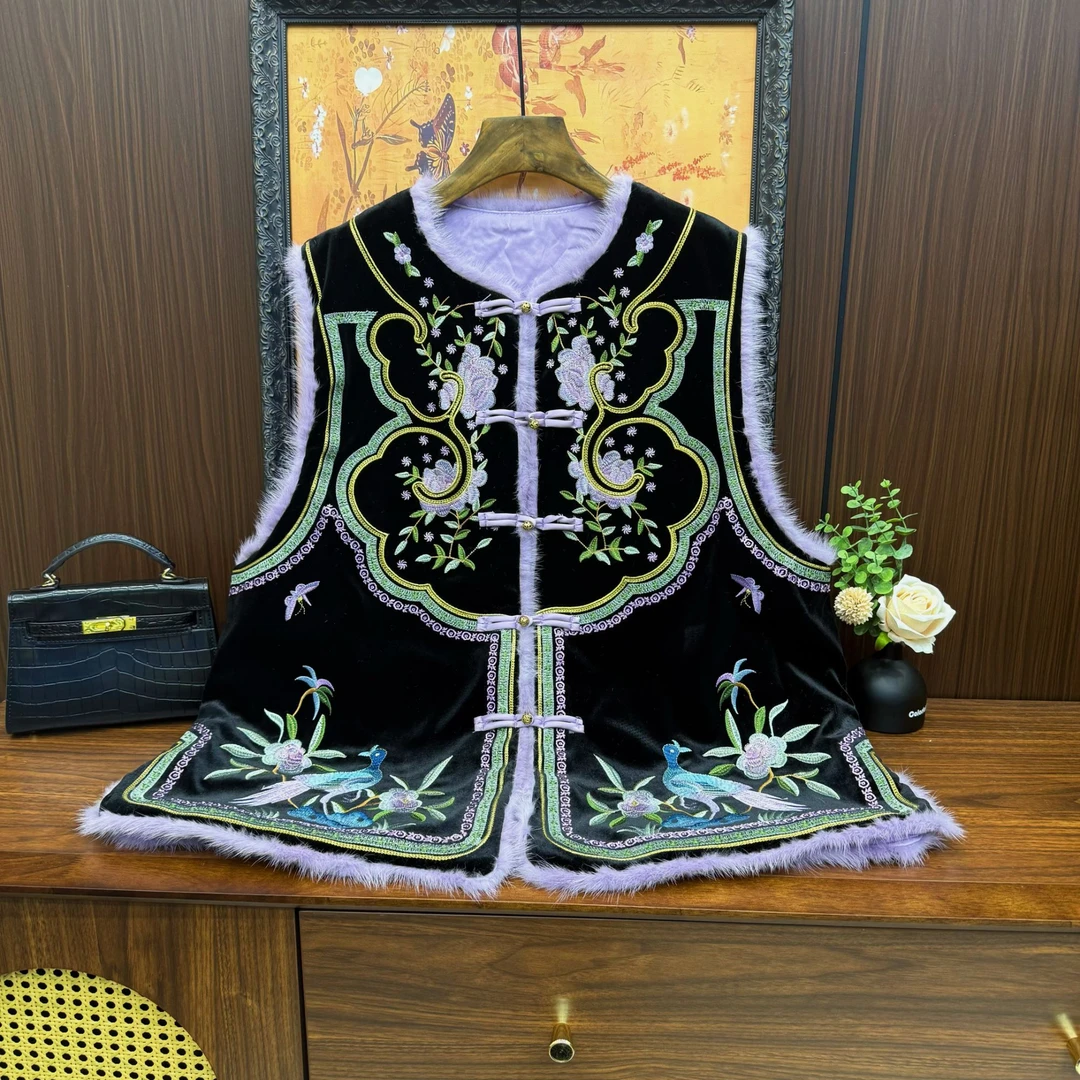 大码女装新中式马甲重工刺绣国风百搭时尚马夹
