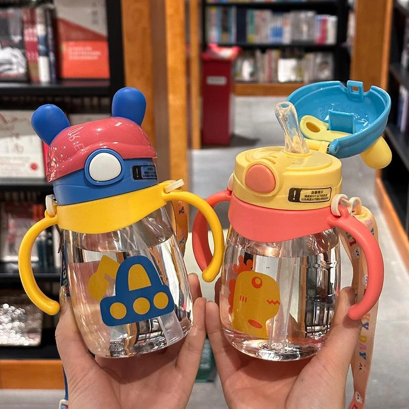 范哲萨夏季卡通儿童水杯超萌便携男女生带吸管手柄杯幼儿园宝宝学