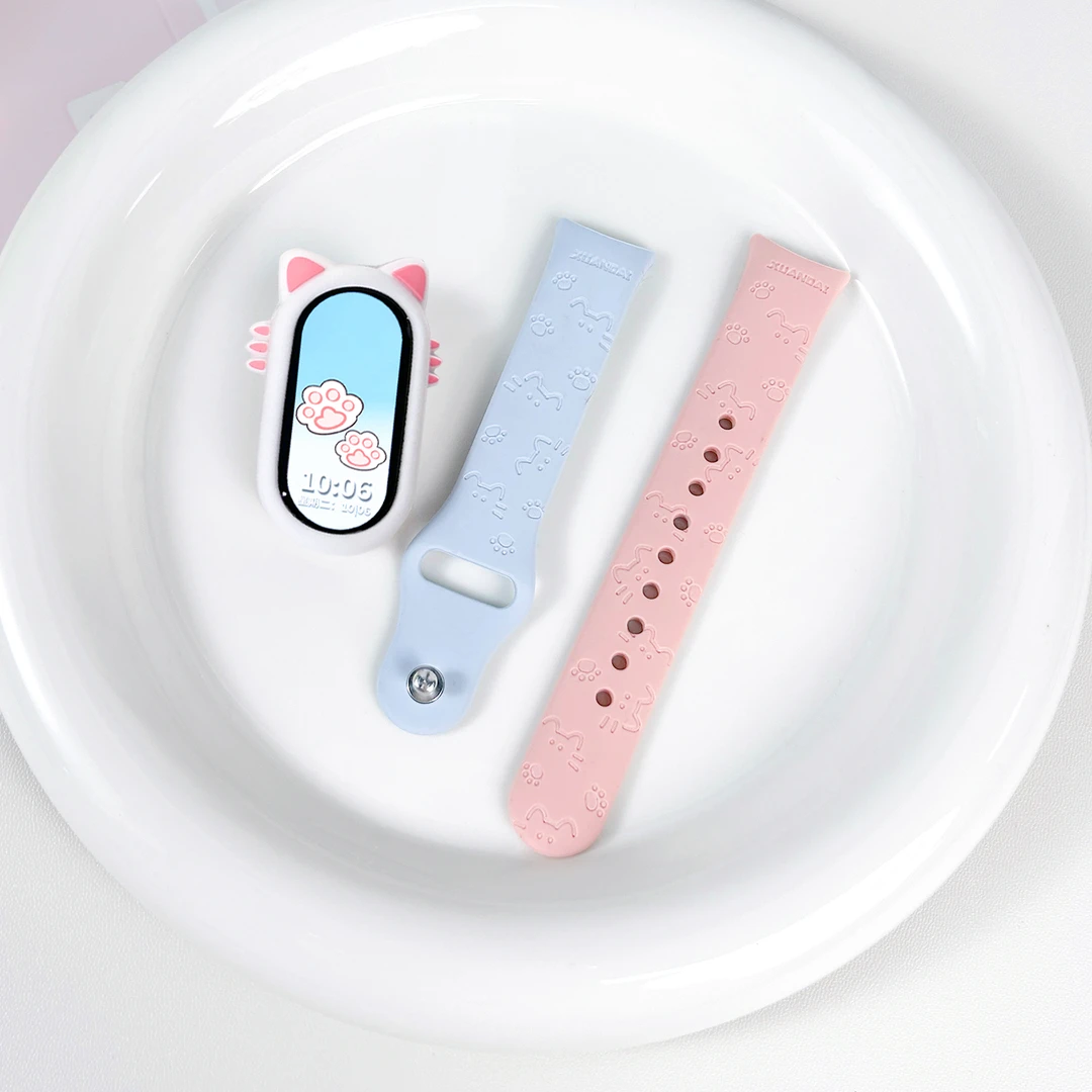 适用于小米手环10表带9/8爆款镭雕可爱猫咪一体式硅胶陶瓷版配件