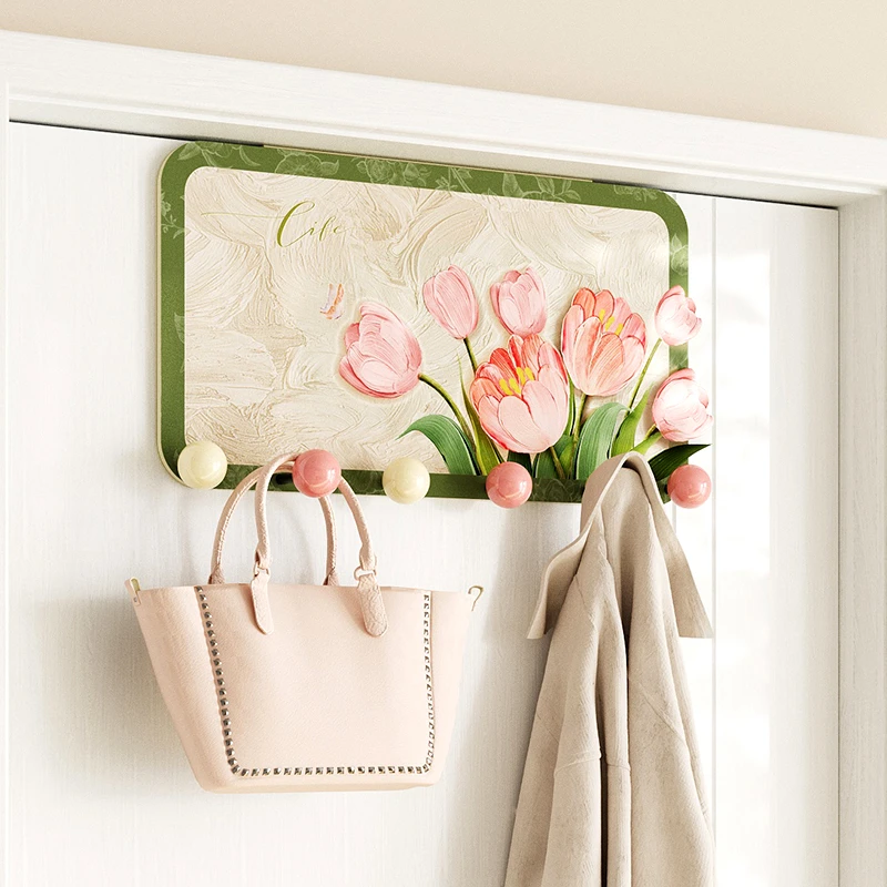 美世达高颜值多巴胺花卉挂钩免打孔家用入户玄关门后粘钩衣帽架