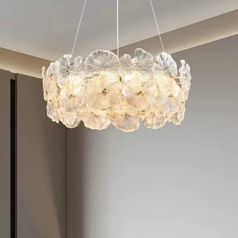 全光谱护眼水晶吊顶客厅主灯荷叶创意轻奢卧室灯
