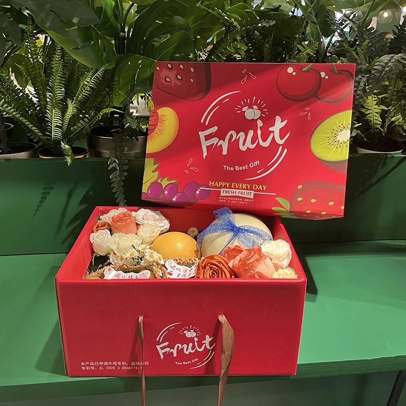 红色Fruit水果通用包装盒手提礼品盒 10-15斤节日礼盒纸箱空盒子