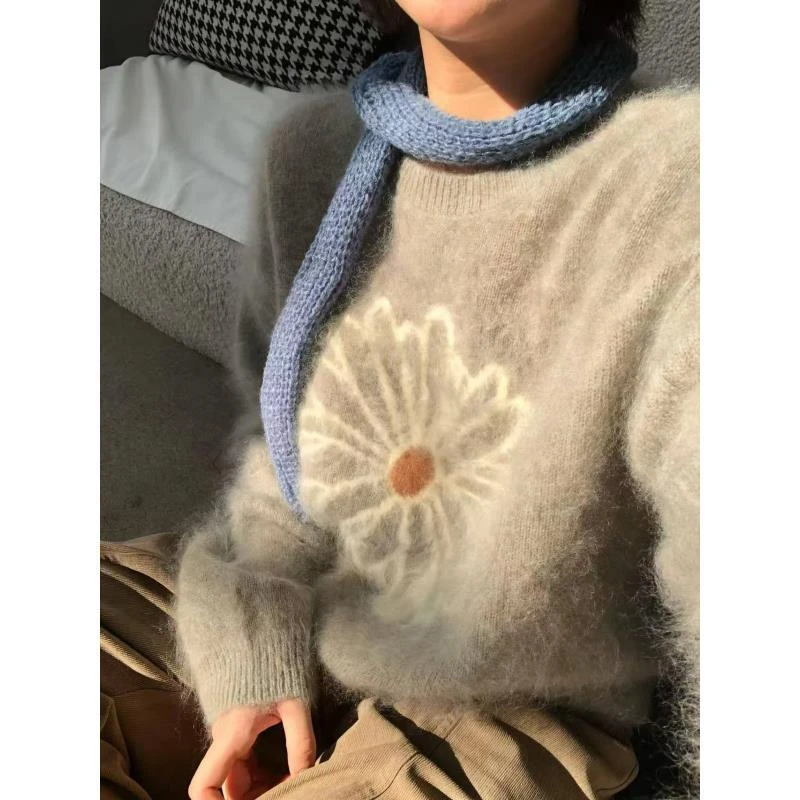 【小雏菊】秋冬套头毛针织衫宽松型毛衣小雏菊圆领