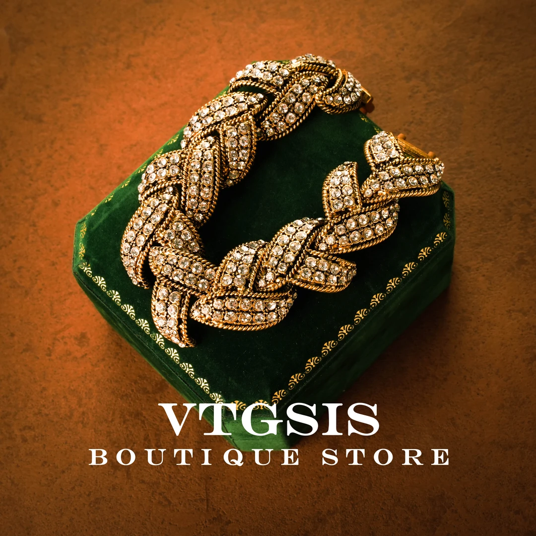 VTGSIS 合金合成锆石手链 6207慵懒周末金色树叶手链饰品重工复古