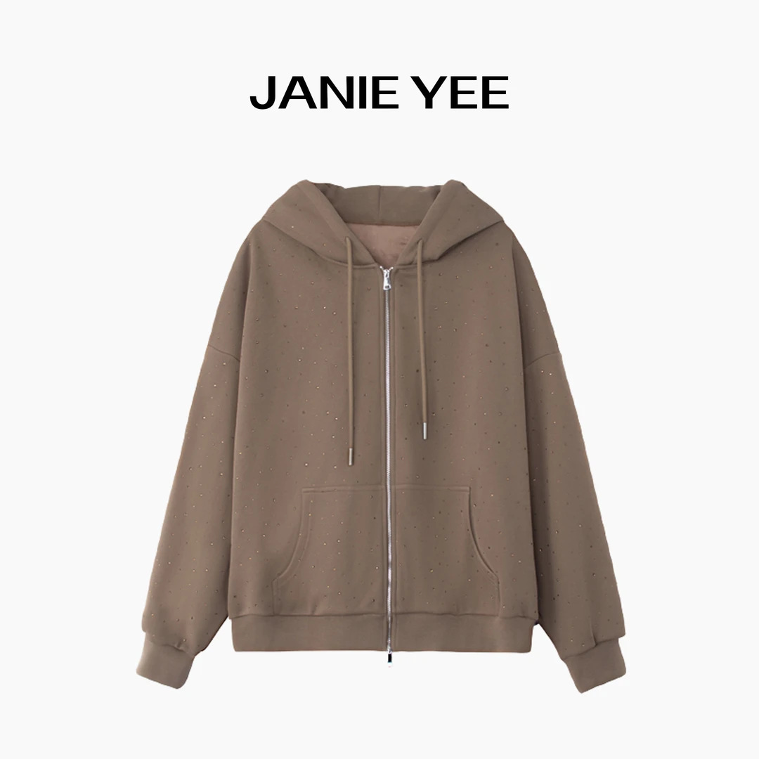 Janie Yee“满钻卫衣”纯色休闲百搭秋季连帽简约秋冬时尚 23A0281