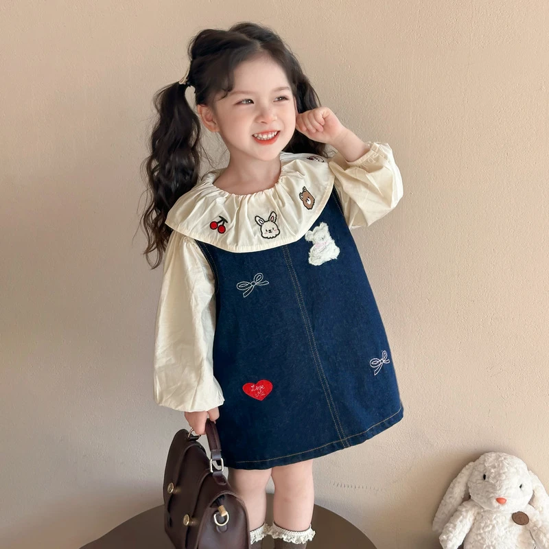 女童牛仔裙套装春秋季2025新款儿童娃娃衫洋气马甲裙子宝宝连衣裙