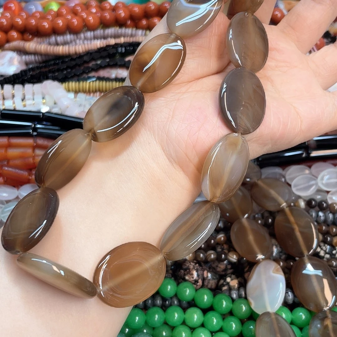 玛瑙/玉髓合金珠宝半成品咖啡玛瑙椭圆饼卡22