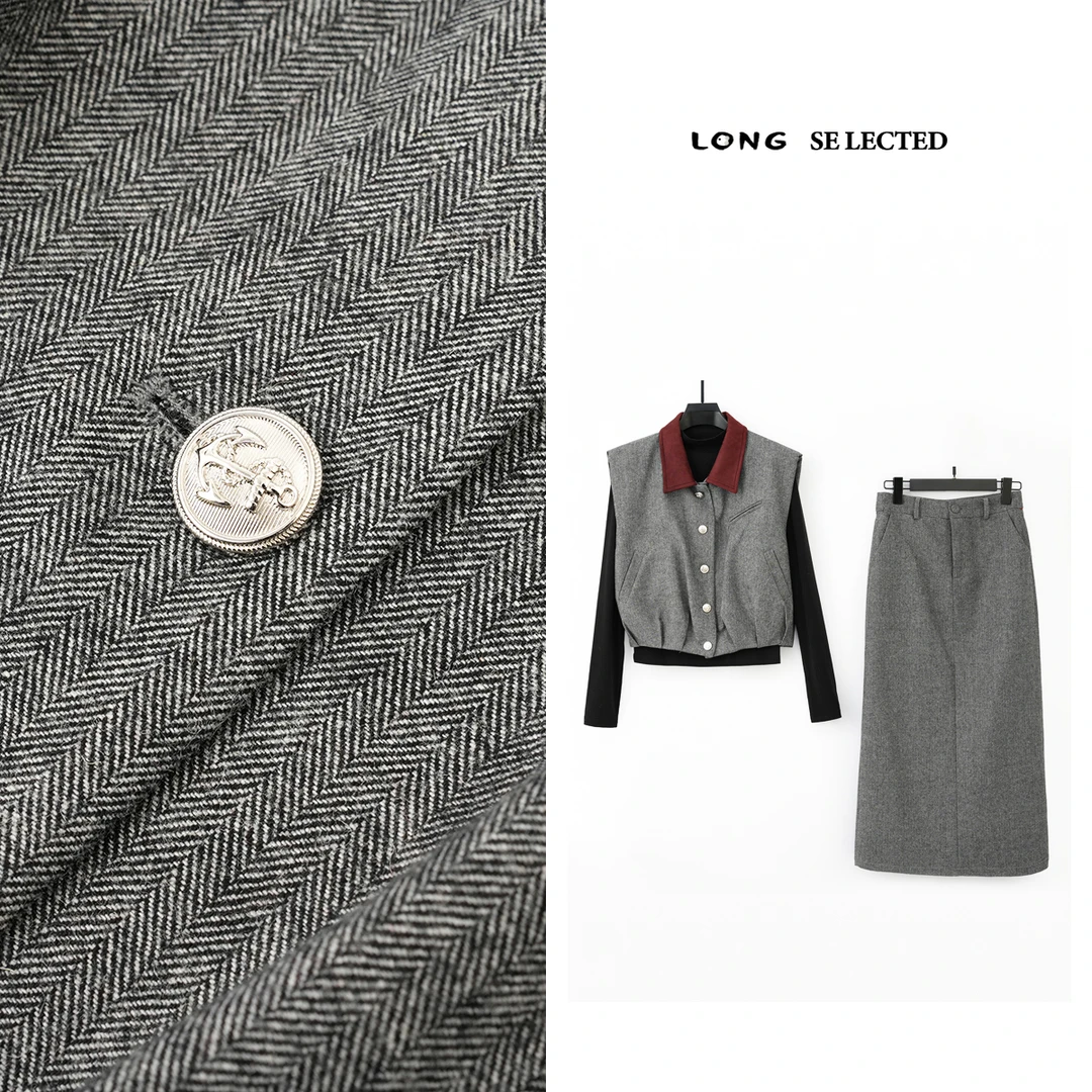 Q3899 秋冬马甲半身裙套装女 撞色翻领 +内搭三件套通勤上衣24566