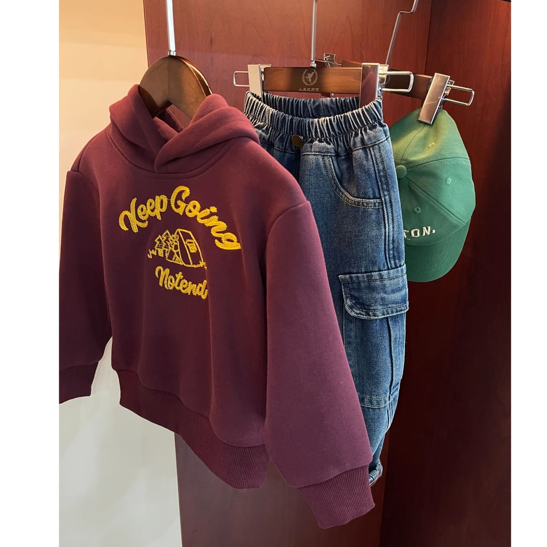 【美式加绒连帽卫衣】WD654儿童男女童加绒连帽卫衣百搭休闲韩系风