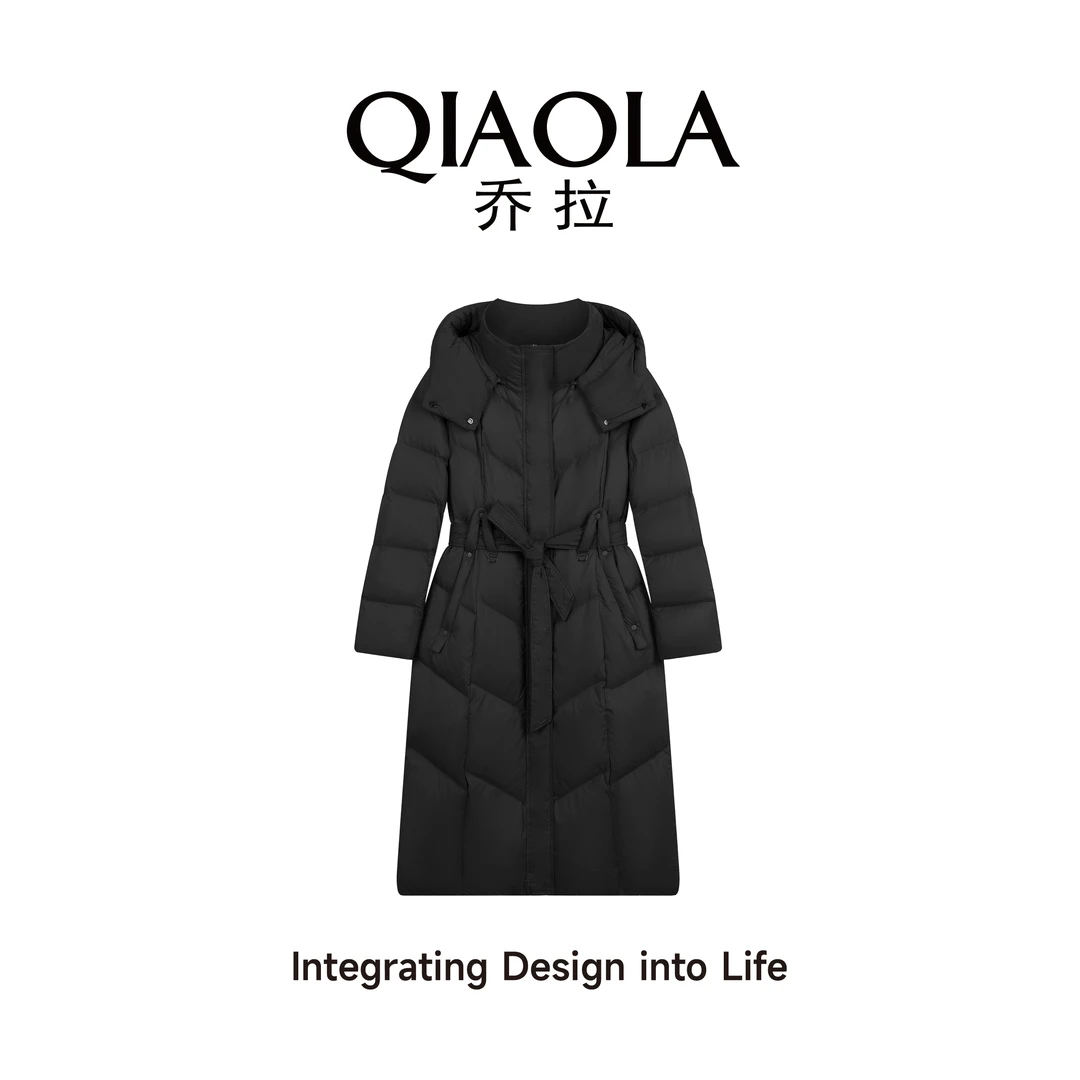 QIAOLA/乔拉【沉环冬雪】秋冬90鸭绒保暖收腰中长款羽绒服外套预售