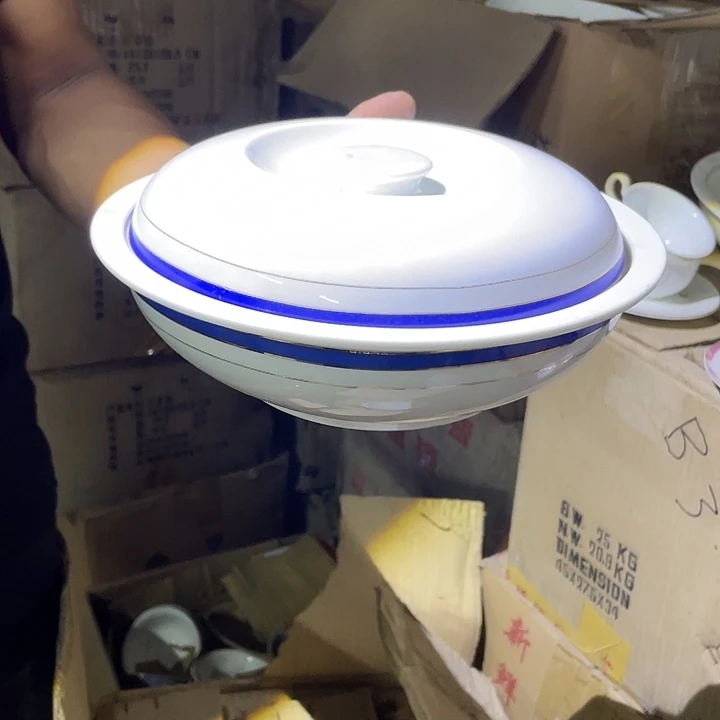 杯汉玉骨质瓷蓝圈品锅一套 微瑕