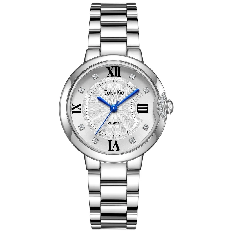 Colevkie告白气球镶钻款女款时尚气质手表蓝针防水腕表5016