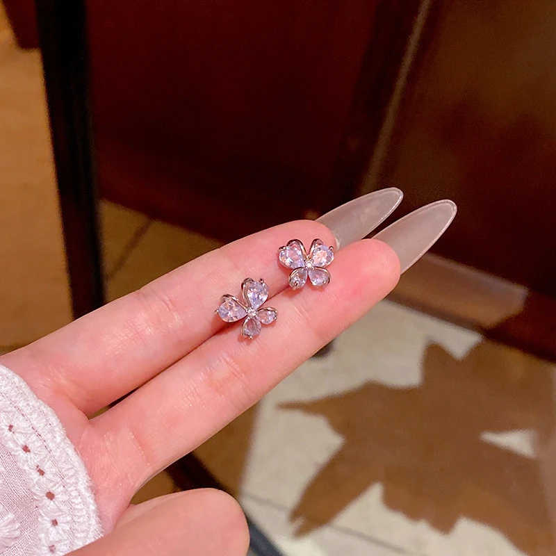 锌合金锆石耳饰 轻奢耳环精致锆石蝴蝶耳钉韩系甜美百搭气质耳洞