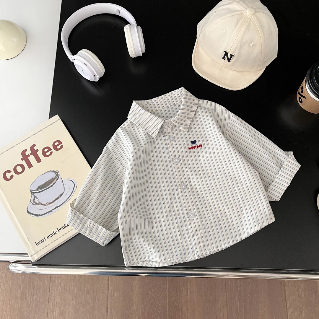 韩系男童条纹衬衣春款儿童宝宝学院风长袖针织马