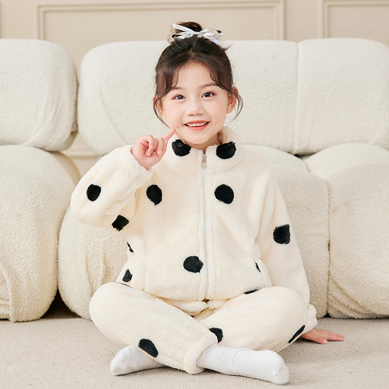 儿童睡衣女童法兰绒男童秋冬季珊瑚绒加厚男孩女孩保暖家居服套装