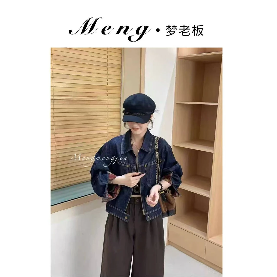 秋季新款复古味拼接设计港风穿搭牛仔外套Q23