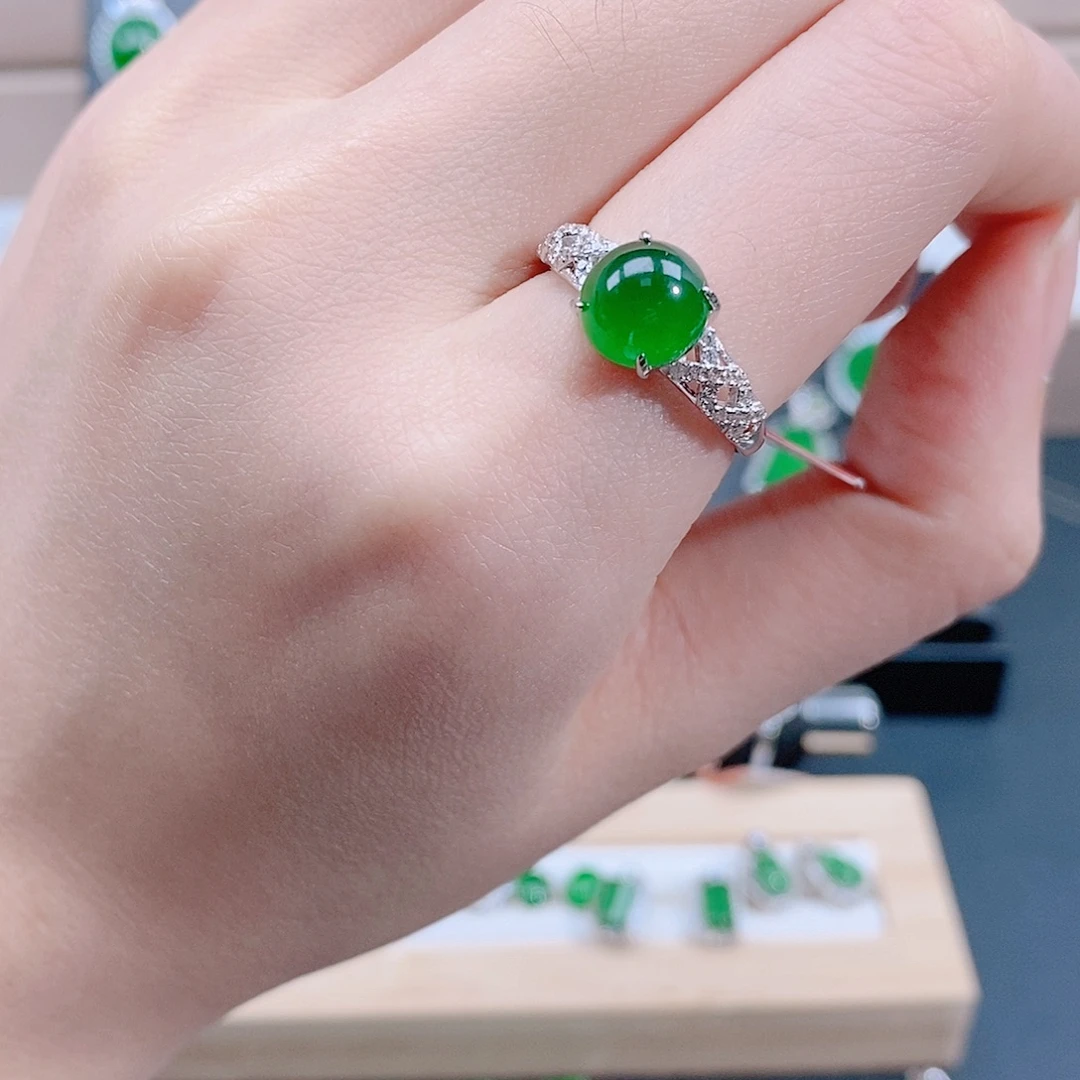 翡翠银S925镶嵌戒指天然翡翠