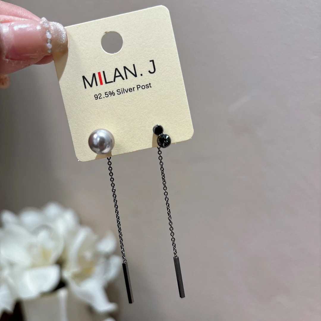 铜合金耳饰 高级感珠珠流苏耳钉R1000