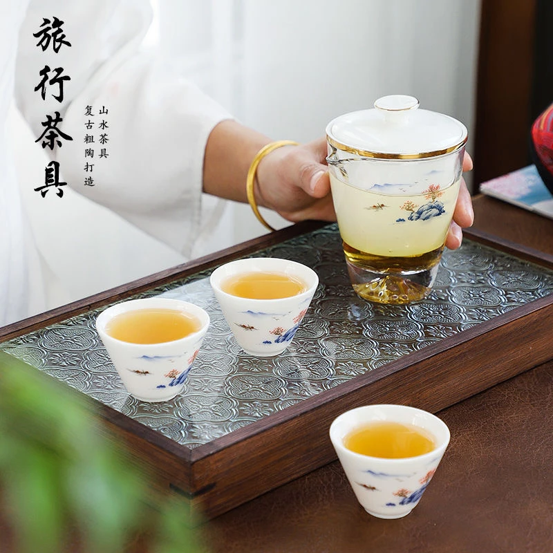 简约陶瓷便携式防烫白瓷旅行茶具-KKTC000113