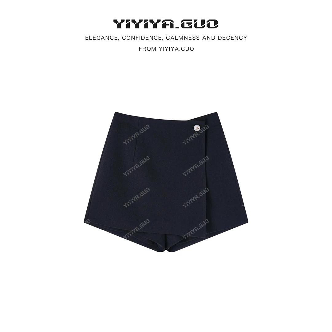 yiyiya.Guo艺艺吖新款时尚A摆黑色百搭羊毛短裙裤080277SS52