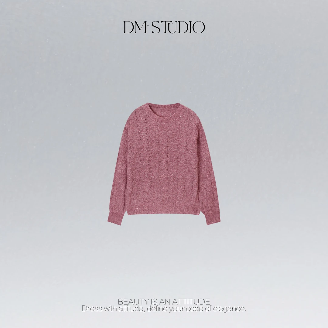 DEDM•STUDIO/气质减龄慵懒麻花扭结圆领宽松针织衫2509ZZS/8301