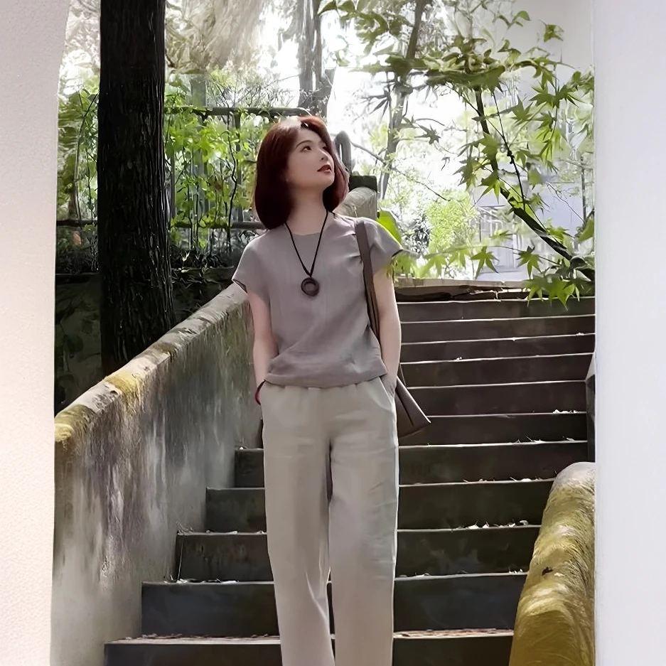 夏季穿搭一整套又酷又飒的别致大方得体时尚休闲短袖两件套装裤女