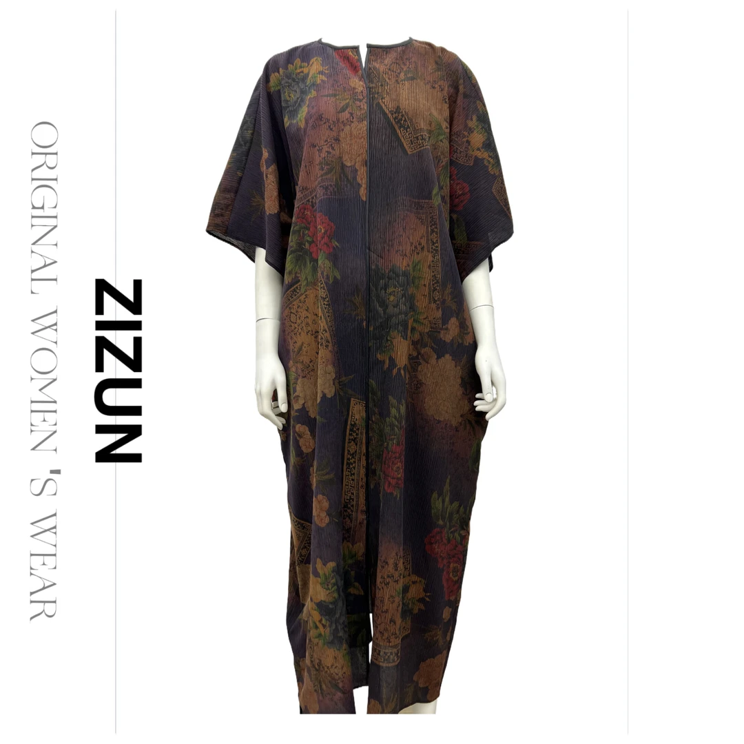 ZIZUN/姿の尊秋季设计师香云纱树皮皱宽松大牌连衣裙