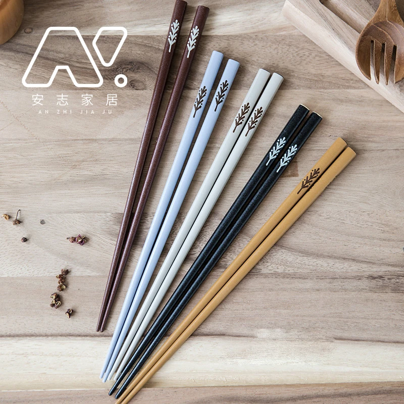 日本原装进口石田尖头木筷天然木防滑5双装家用日式和风筷子