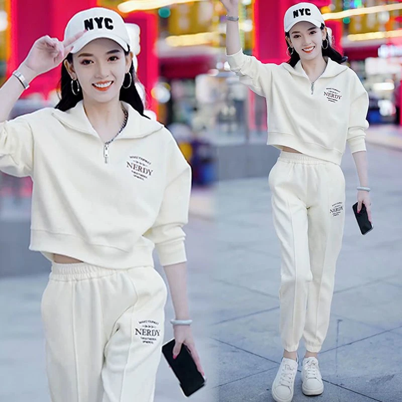 休闲时尚套装2025年春秋季新款洋气显瘦百搭宽松运动套装两件套女