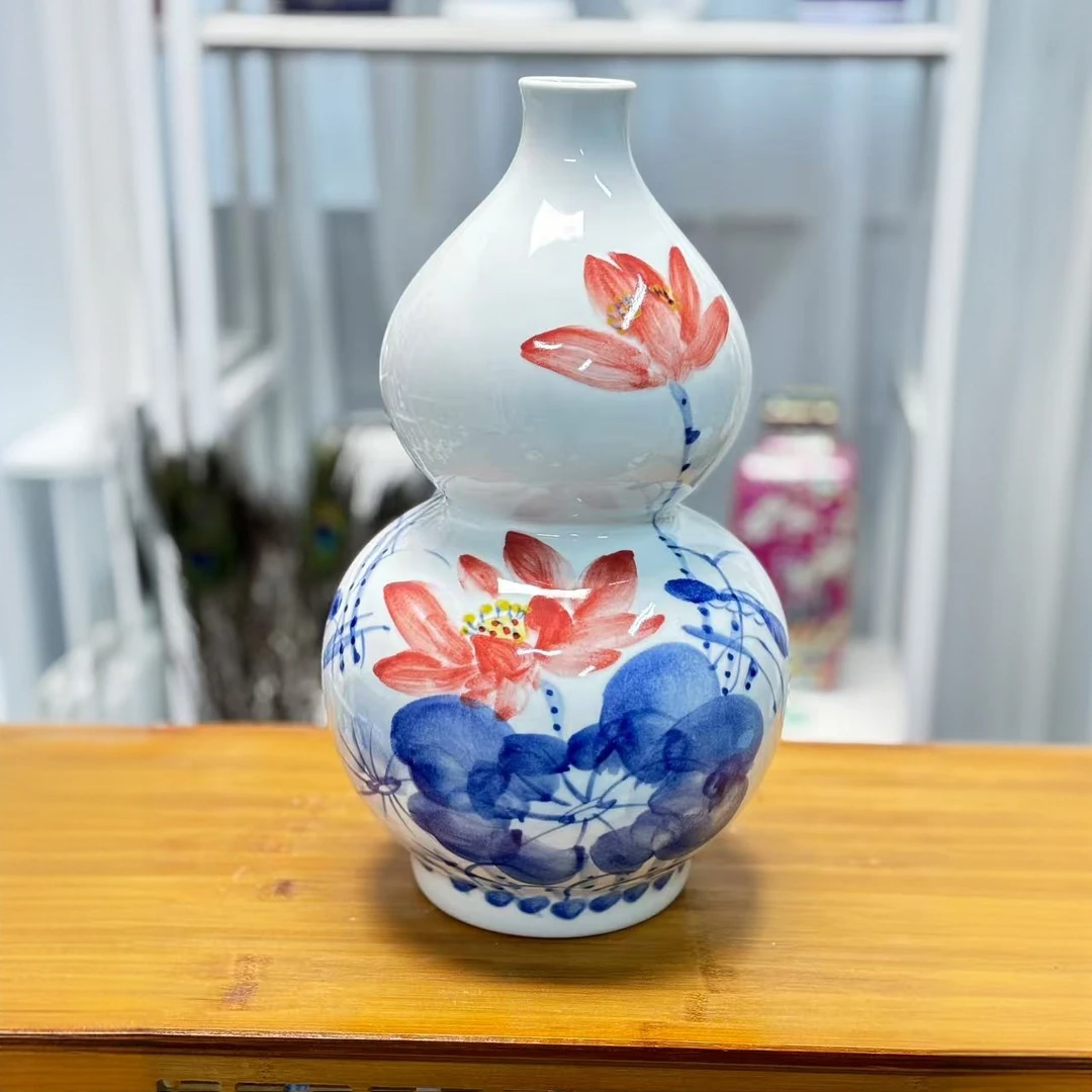 景德镇孙火元荷花葫芦花瓶