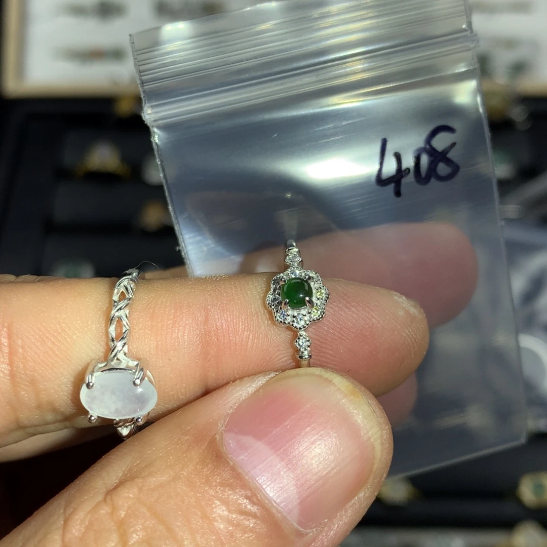 翡翠银S925镀金镶嵌戒指408