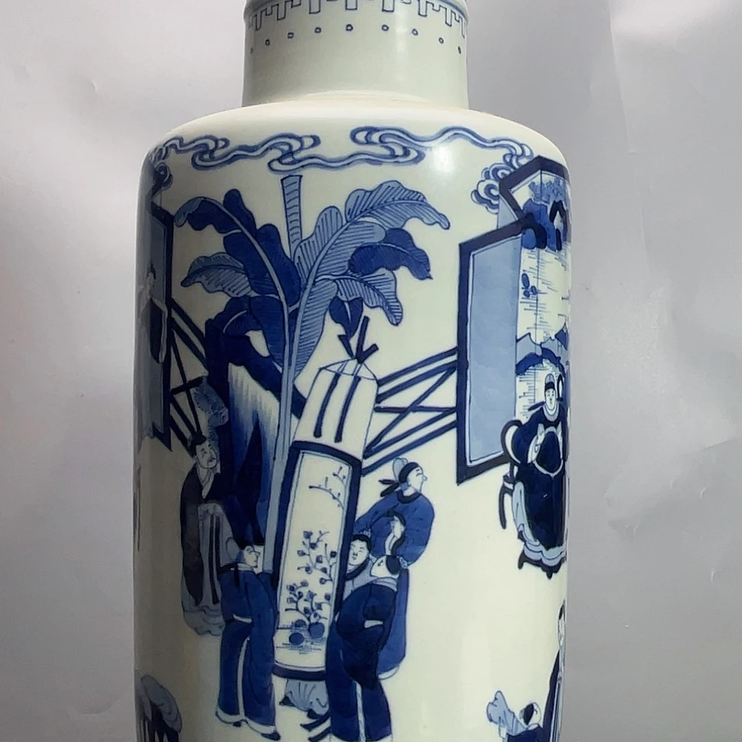陶青花人物棒子瓿真的