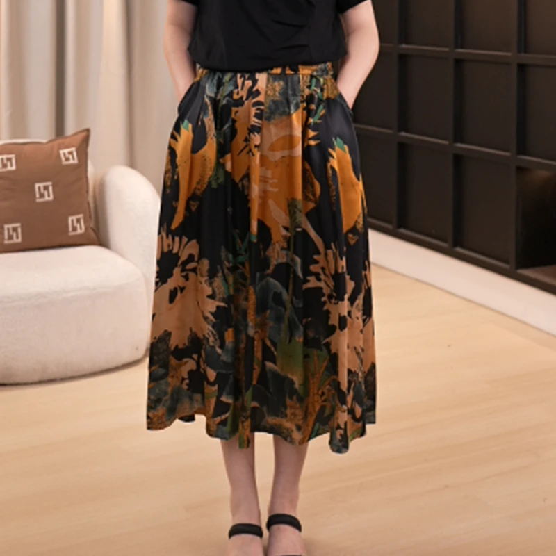 伊自尚【盛夏雨林】大码女装夏季时尚印花显瘦遮肉半身裙13309-5-22