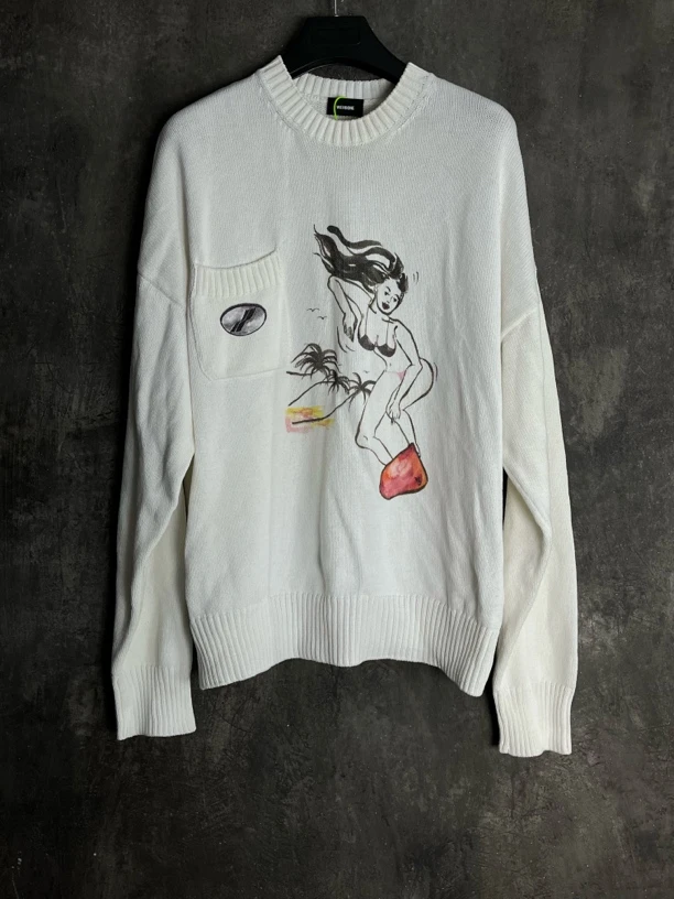 全新未使用 YSL/圣罗兰 M码*1/We11done手绘涂鸦圆领毛衣/03729